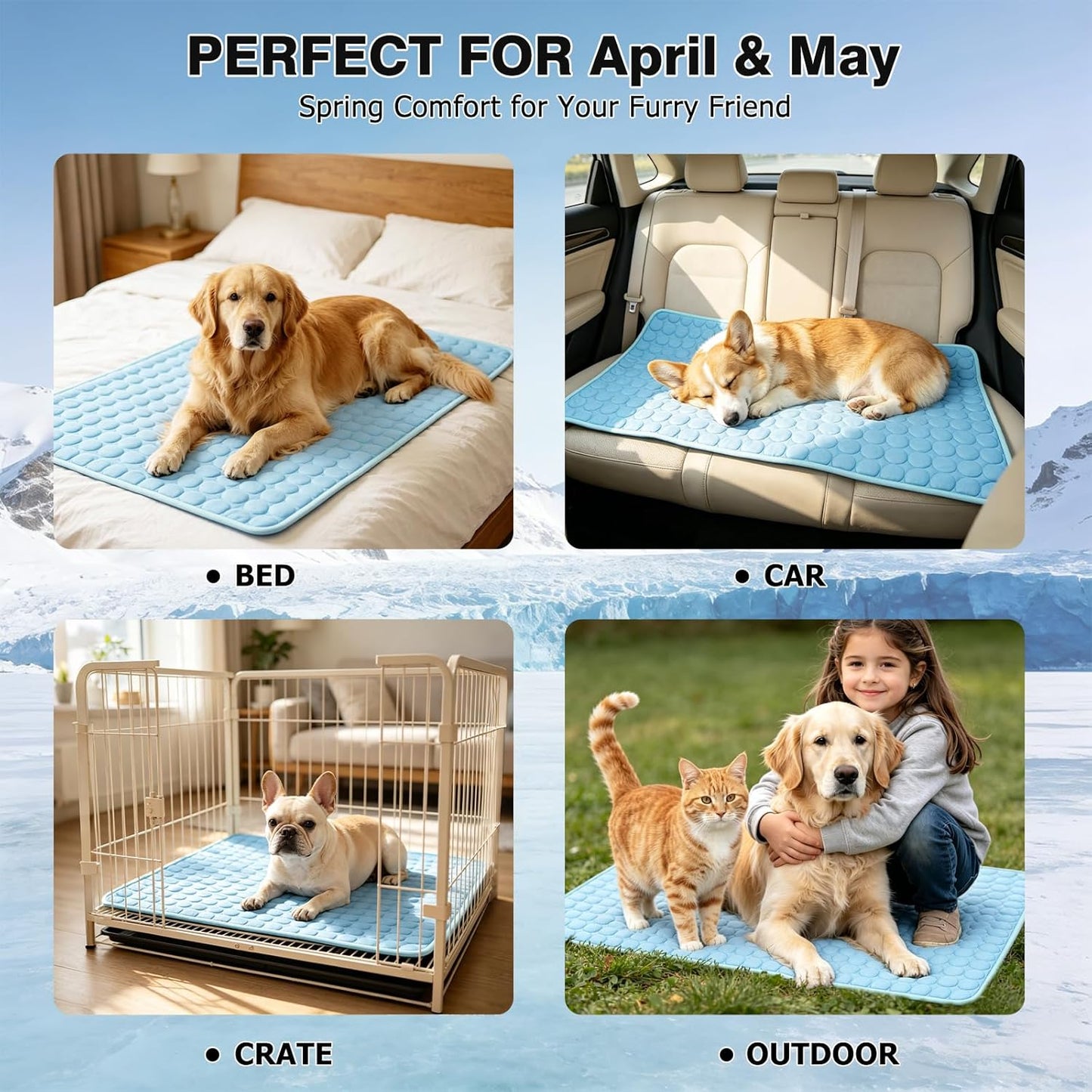 Premium Breathable Dog Cooling Mat for Large Breeds (Q-Max > 0.4) - Washable Non-Slip Cooling Pad for Crates, Kennels, Cars, and Outdoor Use, Suitable for Cats