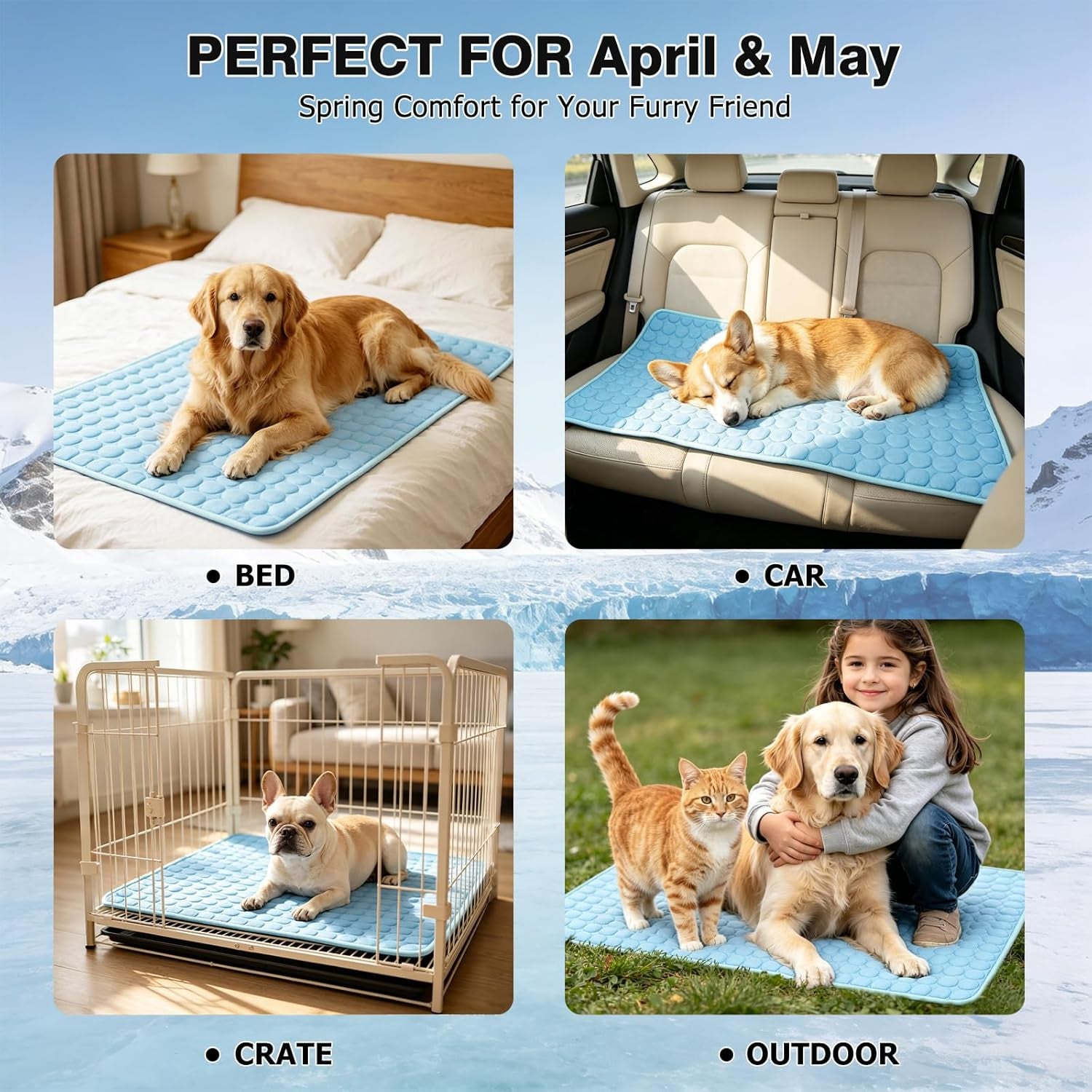 Premium Breathable Dog Cooling Mat for Large Breeds (Q-Max > 0.4) - Washable Non-Slip Cooling Pad for Crates, Kennels, Cars, and Outdoor Use, Suitable for Cats