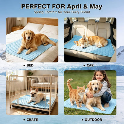 Premium Breathable Dog Cooling Mat for Large Breeds (Q-Max > 0.4) - Washable Non-Slip Cooling Pad for Crates, Kennels, Cars, and Outdoor Use, Suitable for Cats