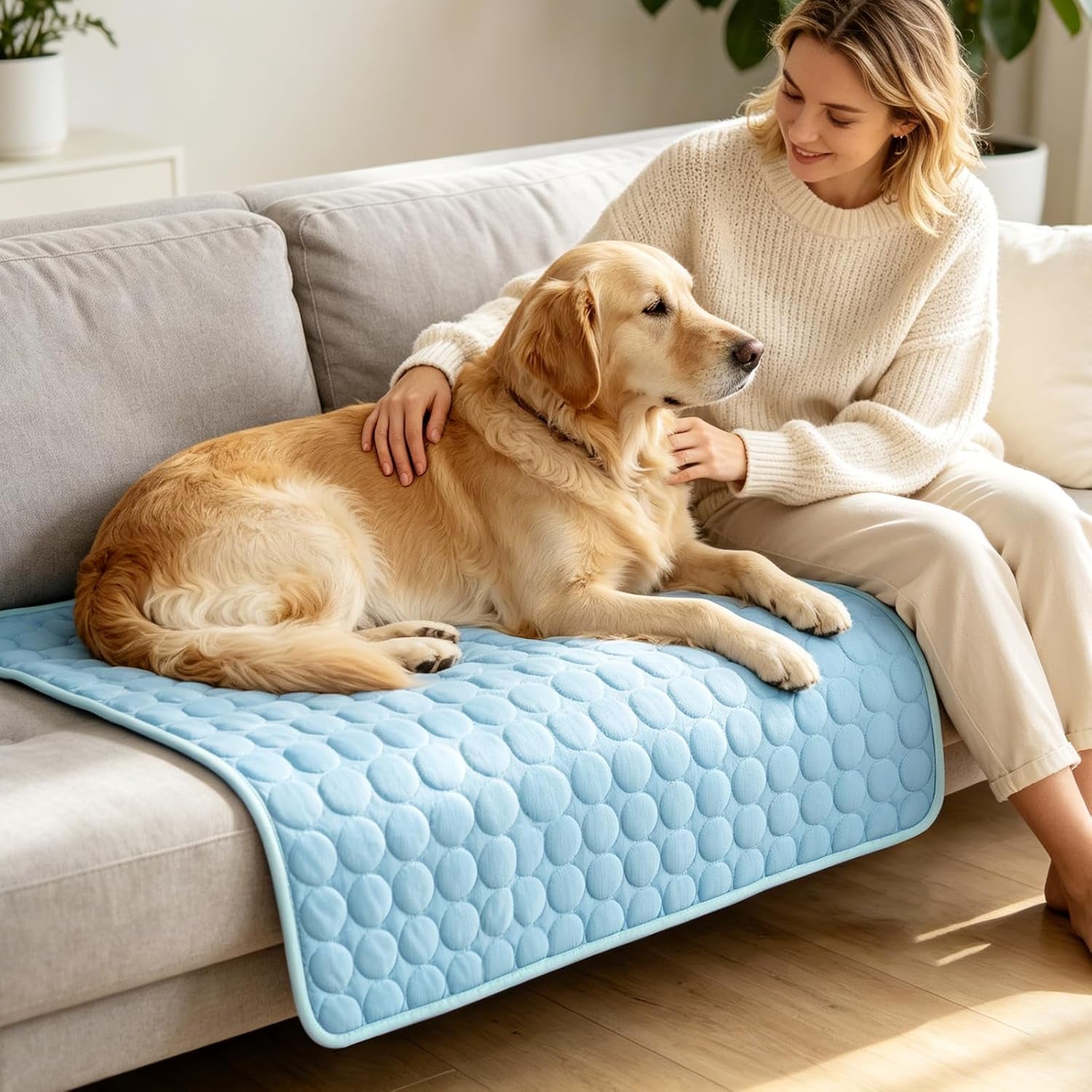 Premium Breathable Dog Cooling Mat for Large Breeds (Q-Max > 0.4) - Washable Non-Slip Cooling Pad for Crates, Kennels, Cars, and Outdoor Use, Suitable for Cats