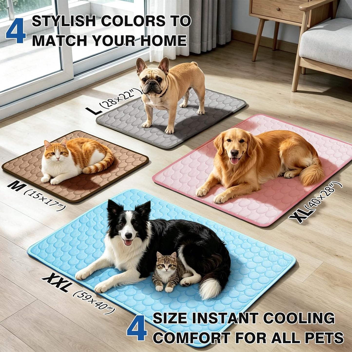 Premium Breathable Dog Cooling Mat for Large Breeds (Q-Max > 0.4) - Washable Non-Slip Cooling Pad for Crates, Kennels, Cars, and Outdoor Use, Suitable for Cats