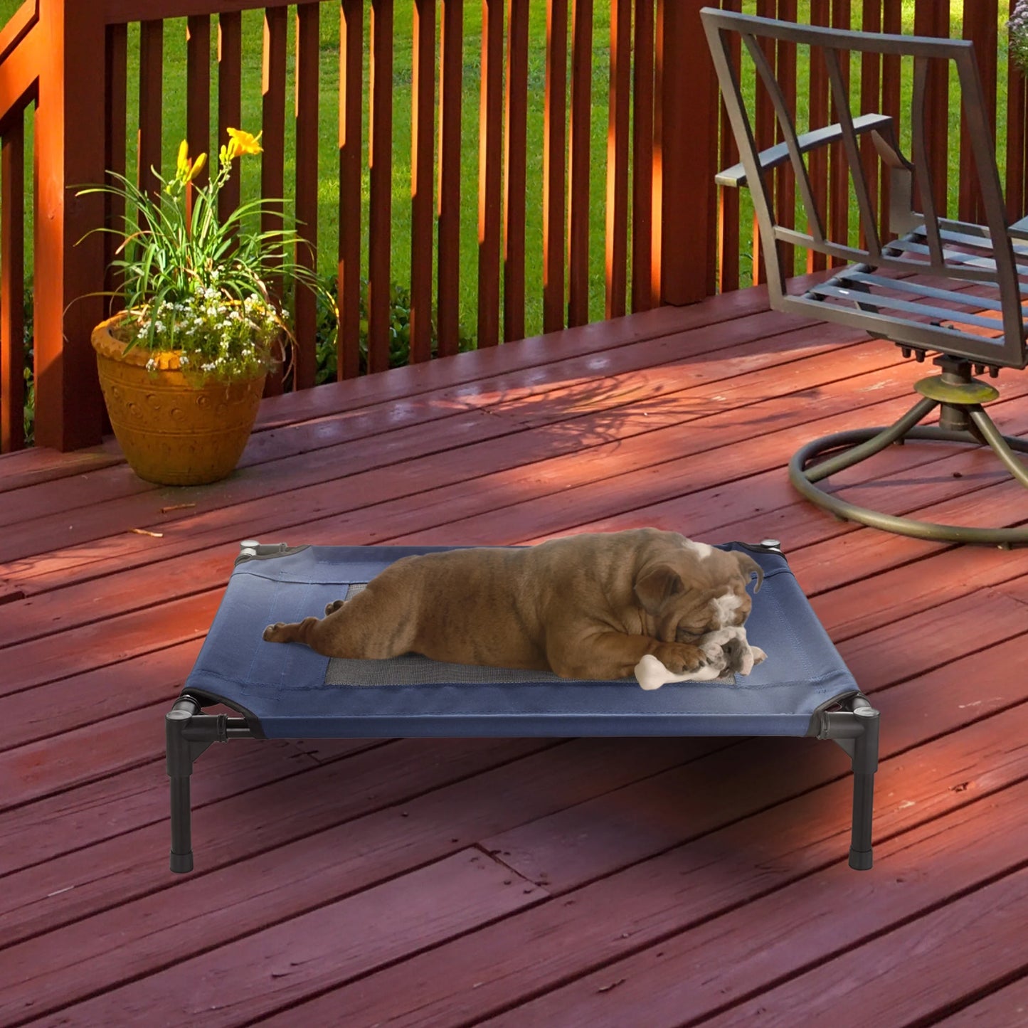 30X24-Inch Elevated Dog Bed - Indoor/Outdoor Cot for Pets (Blue)